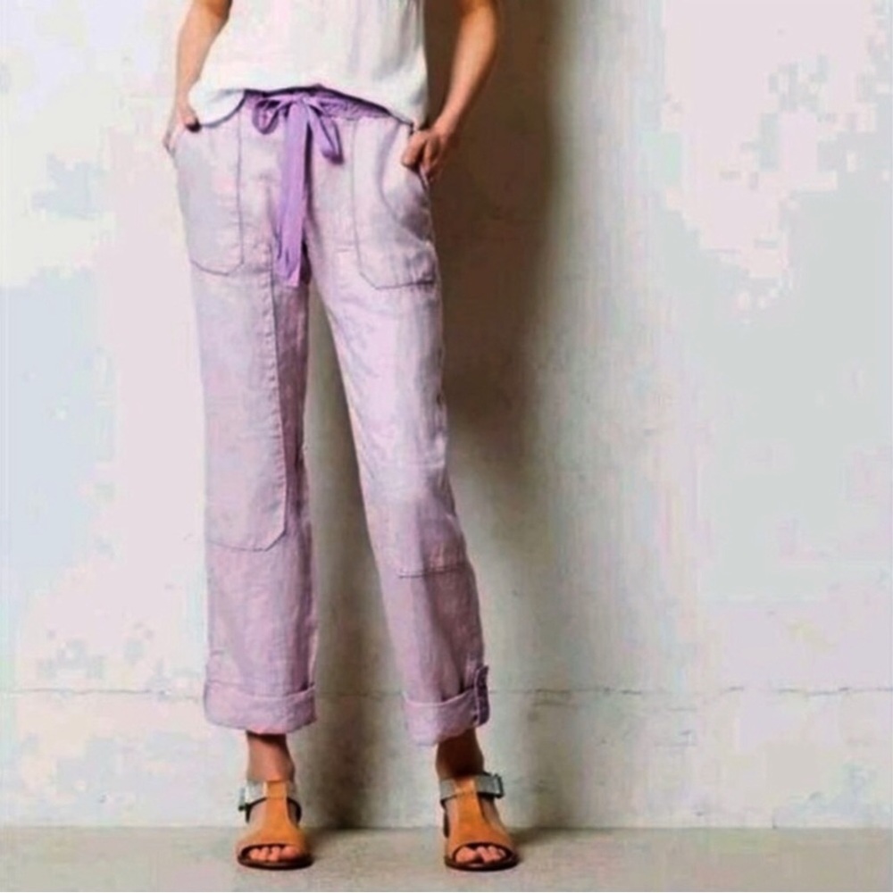 Anthropologie Hei Hei Lilac Lavender Linen Cargo Jogger Pants Crochet Detail 25!